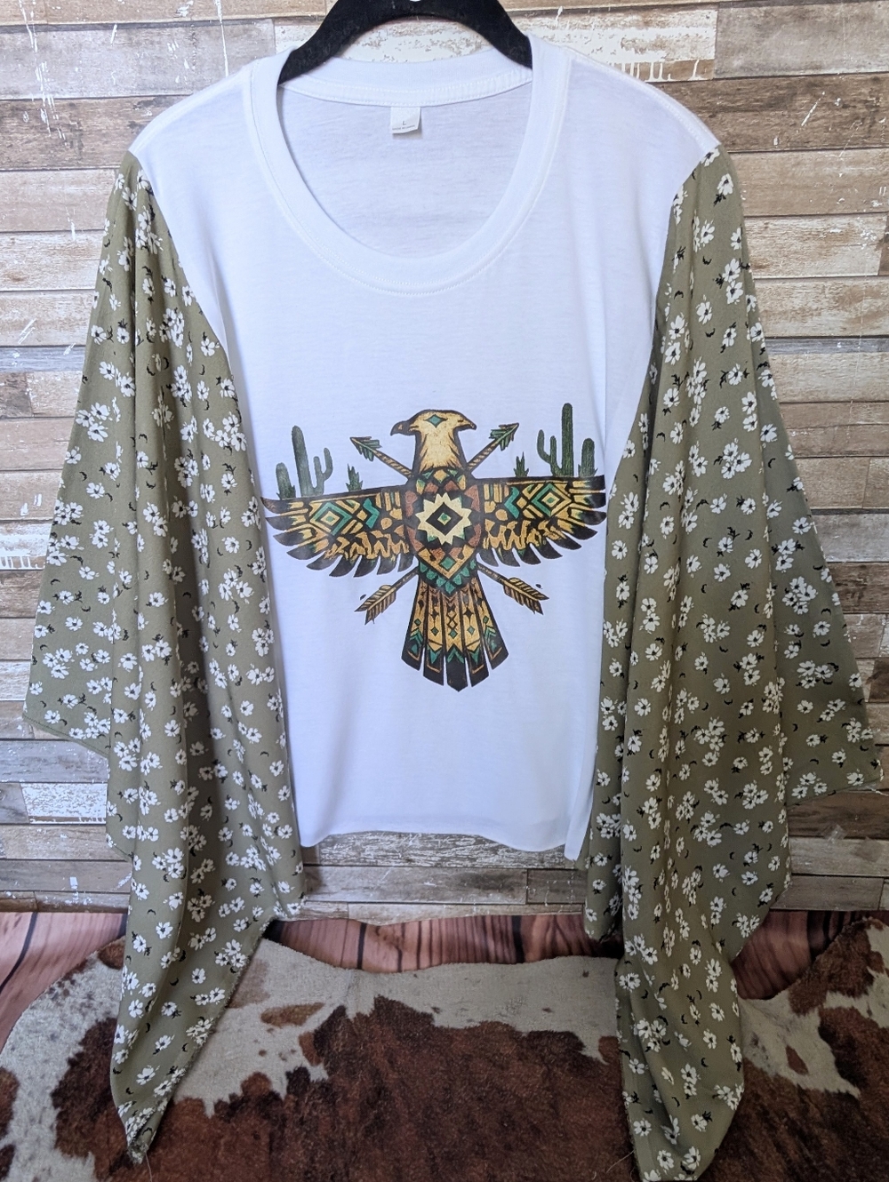 NWT Handcrafted Navajo Thunderbird Graphic W Boho Bat Winged Top